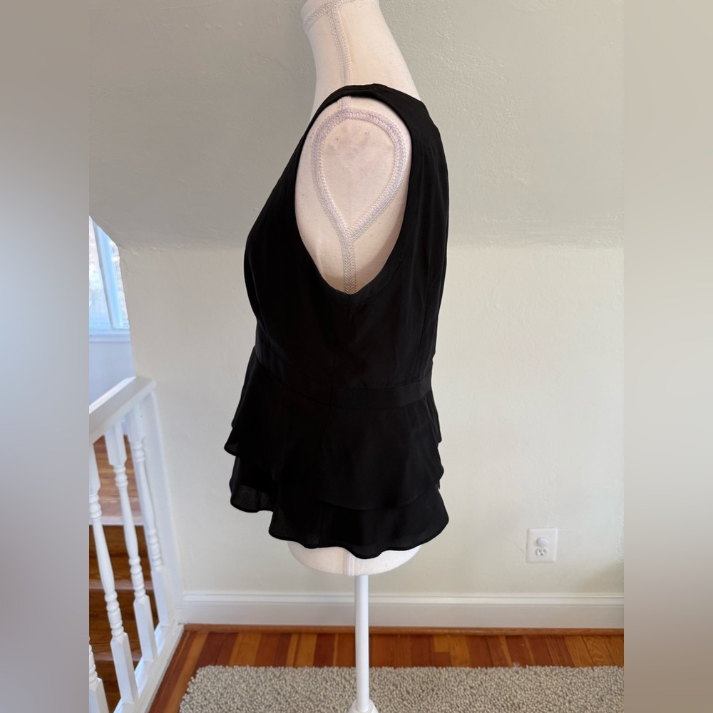 Nanette Lepore Black Sleeveless Peplum Ruffle Silk Top Size 10 - Picture 2 of 9